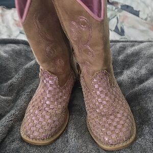 Blazin Roxx Brown and Pink Western Boots with Textured Design